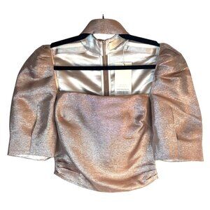 Choosy Bronze Metallic Size 0 Puff Sleeve Top Polyester Blend